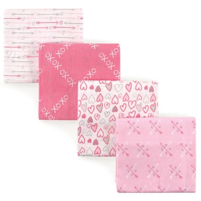 Luvable Friends Baby Girl Cotton Flannel Receiving Blankets, Love 4-Pack, One Size