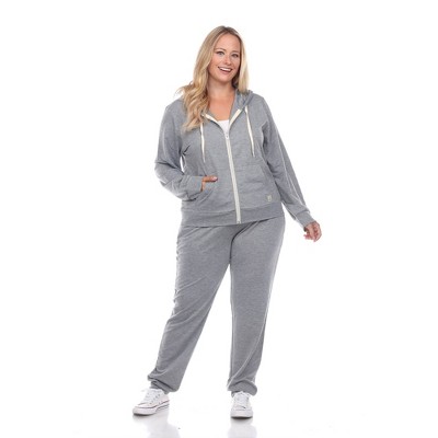 Women's Plus Size 2 Piece Velour Tracksuit Set Black 1X - White Mark