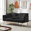 Velvet Futon Sofa Bed with Gold Metal Legs, 2 Pillows, Cup Holders and Side Pockets for Living Room - 2 of 4