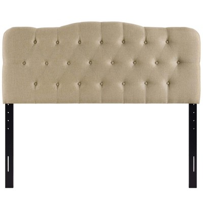 Beige Tufted Upholstered Queen Fabric Headboard