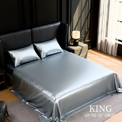 Dsvimoy Bedding Set Silky Satin Sheets Deep Pocket Luxury Bedding for Bedroom, Gray, 12"*10"*3"