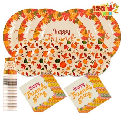 SYNCFUN 120 PCS Thanksgiving Disposable Dinnerware Dinner Plates and Napkins Sets, Thanksgiving Party Favor Supplies, Decorations, Fall Plates Napkins