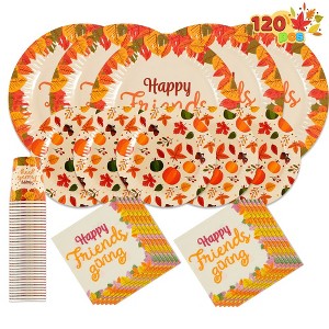 SYNCFUN 120 PCS Thanksgiving Disposable Dinnerware Dinner Plates and Napkins Sets, Thanksgiving Party Favor Supplies, Decorations, Fall Plates Napkins - 1 of 4