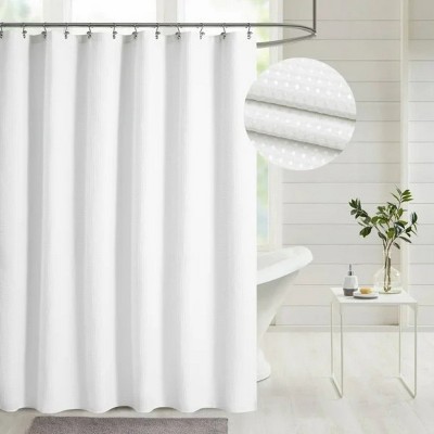 LunaLulinlk Waffle Weave White Fabric Shower Curtain