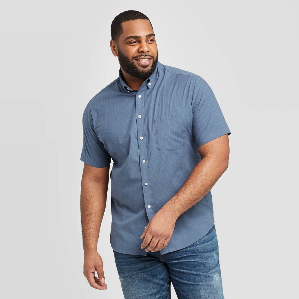 Men's Big & Tall Striped Standard Fit Short Sleeve Button-Down Shirt - Goodfellow & Co Geneva Blue 5XB, Men's was $19.99 now $12.0 (40.0% off)