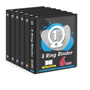 Itopfox 3 Ring Binder 1 Inch, 6 Pack Versatile Binders for Office Home School, 2 Pockets, Black, Fits Letter Size Paper - 1 of 4