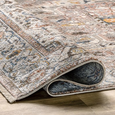 Elegant Light Brown Medallion Fringe 4' x 6' Synthetic Area Rug