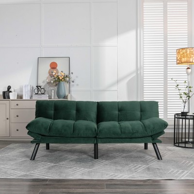 LOVMOR 70″ Convertible Futon Sofa Bed, Upholstered Couch with Adjustable Backrest and Armrest, Modern Loveseat Sleeper for Living Room Home Office