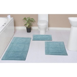 Set of 3 Classy Bathmat Collection Aqua Cotton Tufted Bath Rug - Home Weavers - 1 of 4