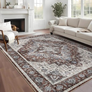 coucheta Multi-size Washable Vintage Area Rug for Living Room, Foldable Soft Stain Resistant Non Slip Low Pile Carpet, for Bedroom, Dining, Office - 1 of 4