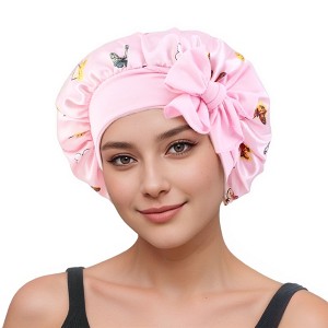 Anna-Kaci Women Silk Bonnet for Sleeping Satin Hair Bonnet with Butterfly Print and Adjustable Tie Band - 1 of 4