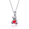Guili Kids White Gold Plated Enameled Heart Teddy Bear Pendant Charm, A Cute & Meaningful Jewelry Piece That Adds a Whimsical Touch - 2 of 3