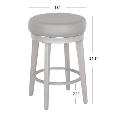 Gray 24" Swivel Backless Metal and Leather Counter Stool