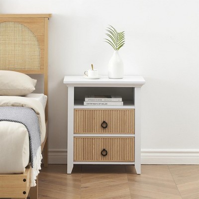 1/2 pack Nightstand with 2 Drawers and Open Shelf