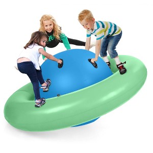 Costway 7.5 FT Inflatable Dome Rocker Bouncer with 6 Handles Fun Outdoor Game for Kids Green/Pink - 1 of 4