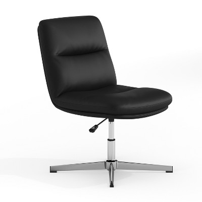 Black Faux Leather Ergonomic Armless Swivel Office Chair with Metal Frame