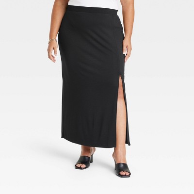 Women's Zip Slip Ponte Maxi A-line Skirt - Ava & Viv™ Black 1x