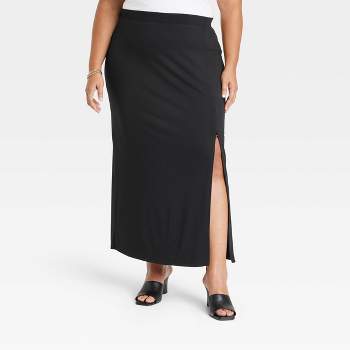 Women's Zip Slip Ponte Maxi A-Line Skirt - Ava & Viv™ Black