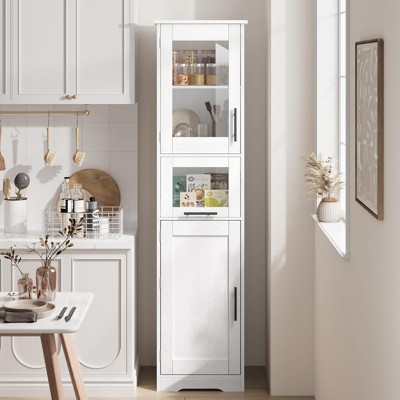 67" Freestanding Storage Cabinet - Glass Door Pantry with Adjustable Shelves for Kitchen/Laundry Room/Home Office