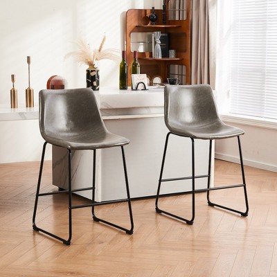 FERPIT Modern Faux Leather Counter Bar Stools Upholstered with Metal Frame 2 Pack
