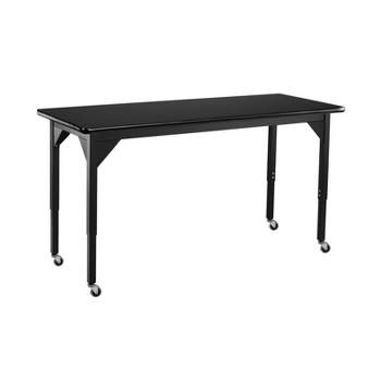 24"x60" Heavy Duty Height Adjustable Table with Casters and Gussets Black Frame/Black Top - National Public Seating