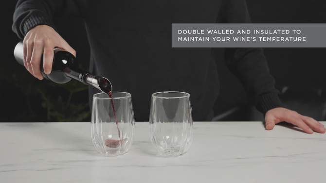 Viski Insulated Wine Glasses - Double Walled Wine Glass Set with Cut Crystal Design - Dishwasher Safe Borosilicate Glass 13oz Set of 2, 2 of 8, play video