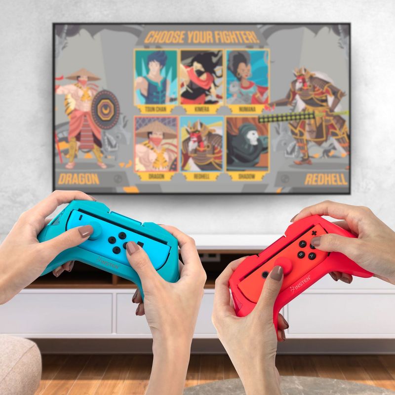 Insten 2 Pack Controller Grips Compatible with Nintendo Switch Joy-Con Controllers, Blue, Red, 2 of 10