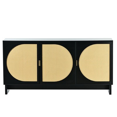 Rattan Storage Cabinet with Doors, Freestanding Accent Cabinet Modern Rattan Buffet Cabinet with Adjustable Shelves Rattan