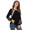 Women's Long Sleeve Leopard Print Tunic Tops Casual Color Block Blouse Loose T Shirt - 2 of 4
