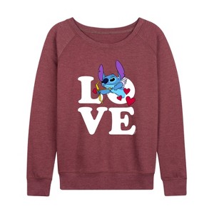 Women's - Lilo and Stitch - Love Cupid Stitch Lightweight French Terry Wide Neck Long Sleeve Shirt - 1 of 4