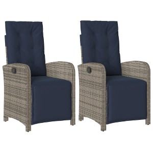 vidaXL Reclining Patio Chairs 2 pcs - Gray Poly Rattan with Navy Blue Cushions, Adjustable Backrest/Footrest, Powder-Coated Steel Frame - 1 of 4