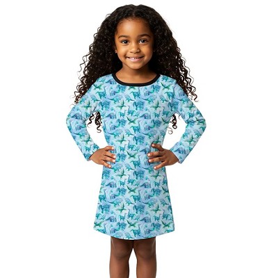The Pink Picket Fence Suzie Dino Dress for Girls – Long Sleeve Play Dress – Hand-Painted Dinosaur Print