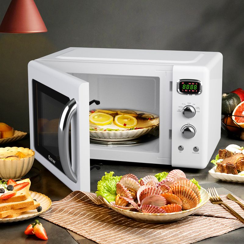 Costway 0.9Cu.ft. Retro Countertop Compact Microwave Oven 900W 8 Cooking Settings BlackGreenWhite, 4 of 11
