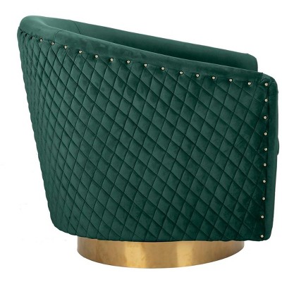 Emerald Velvet Swivel Barrel Chair with Gold Accents