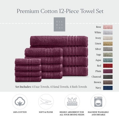 Ella Jayne Luxury 12 Piece Bath Towels Set – Ultra Plush & Absorbent 100% Premium Cotton Towels – Soft, Quick-Dry Bath Towels for Hands, Face & Body