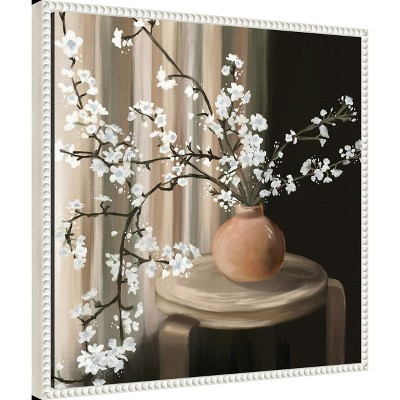 Elizabeth Medley White Blossoms Canvas Art with Beaded Frame