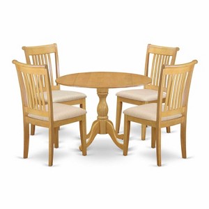 HomeStock 5-Piece Natural Oak Finish Solid Wood Top Dining table with 4 Chairs with Slat Back - 1 of 4
