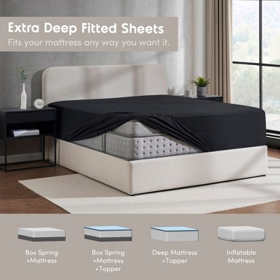 California King Black Microfiber Deep Pocket Fitted Sheet Set