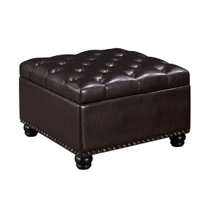 Breighton Home Designs4Comfort Herald Square Ottoman Coffee Table with Storage in Espresso Faux Leather - 1 of 4