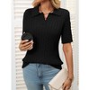 Coolmee Women Casual Lapel V Neck Cable Short Sleeve Knit Soft Pullover Sweater Tops - 2 of 4