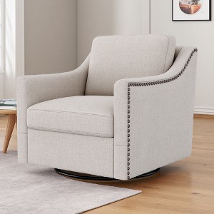 360-degree Swivel Armchair with Cotton Linen Upholstery and Wooden Legs - 1 of 4