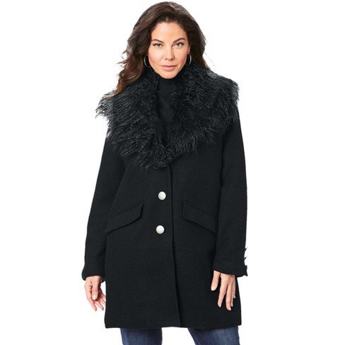Roaman's Women's Plus Size Short Wool-Blend Coat, 22 W - Black