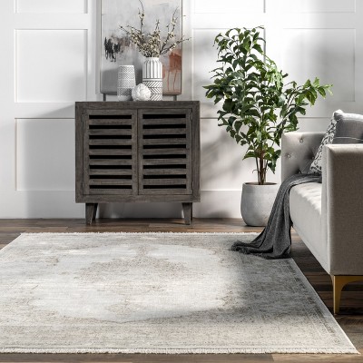 Ivory Medallion 4' x 6' Washable Viscose Area Rug