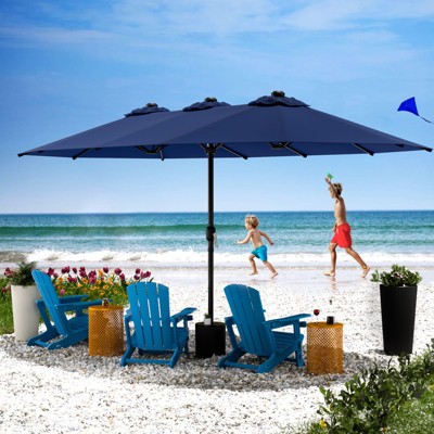 Maggift 15ft Large Patio Umbrella, Twin Umbrella Outdoor Patio, Double-Sided Rectangle Market Umbrella for Pool Lawn Garden, Brown, 181.1"