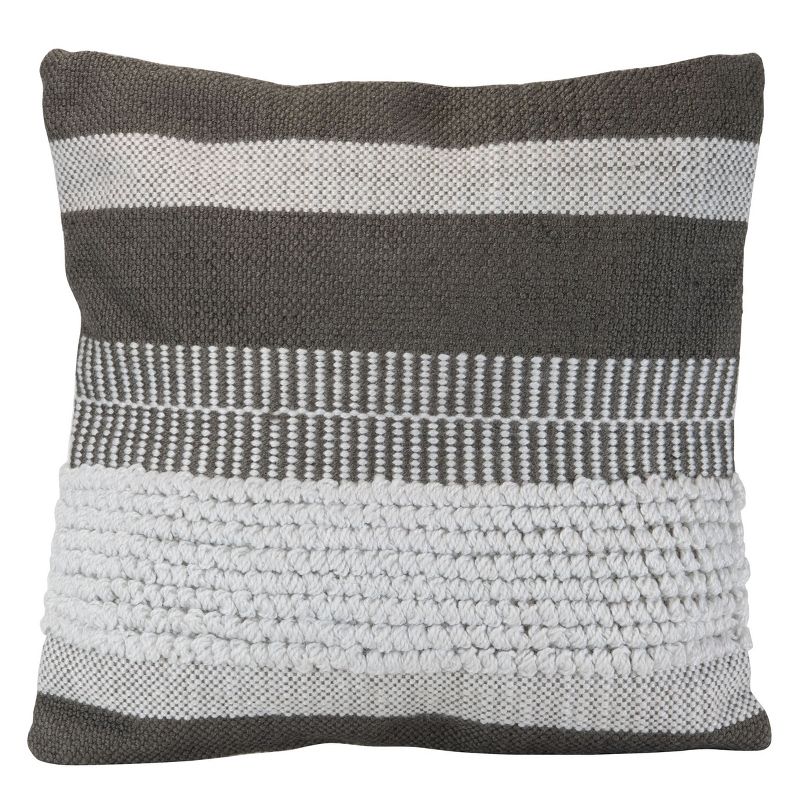 Gray Striped Hand Woven 18x18" Outdoor Decorative Throw Pillow with Pulled Yarn Accents  - Foreside Home & Garden, 1 of 6