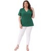 Women's Plus Size Summer V Neck Short Sleeve Elegant Lace Ribbed Knit Tunic Blouse - Agnes Orinda - 3 of 4