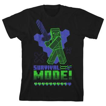 Minecraft Neon Violet and Green Graphic Youth Boys Black T-Shirt