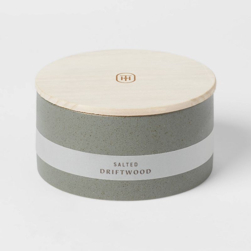 3-Wick 14oz Matte Textured Ceramic Wooden Wick Candle Gray/Salted Driftwood - Threshold&#8482;, 1 of 5