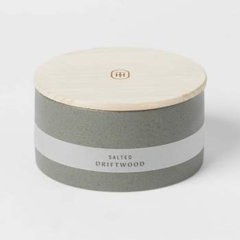 3-Wick 14oz Matte Textured Ceramic Wooden Wick Candle Gray/Salted Driftwood - Threshold™