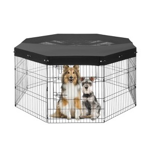 VEVOR Dog Playpen, 8 Pcs 30"H x 24"W Panels Foldable Metal Pet Exercise Pen, Dog Fence Indoor and Outdoor Pen with Door, 600D Oxford Fabric Top Cover - 1 of 4